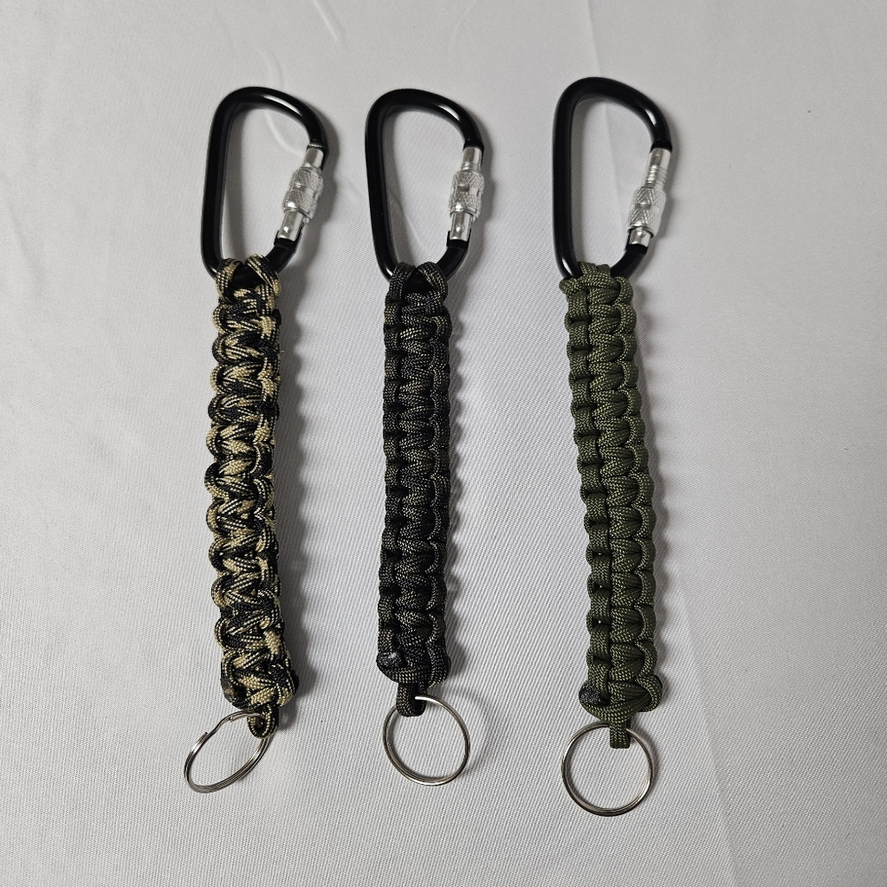 Paracord Keychain Set‎ with Carabiner - Black, Green, Tan